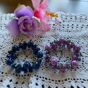Purple & Blue Beaded Stretch Bracelets.  New never worn.